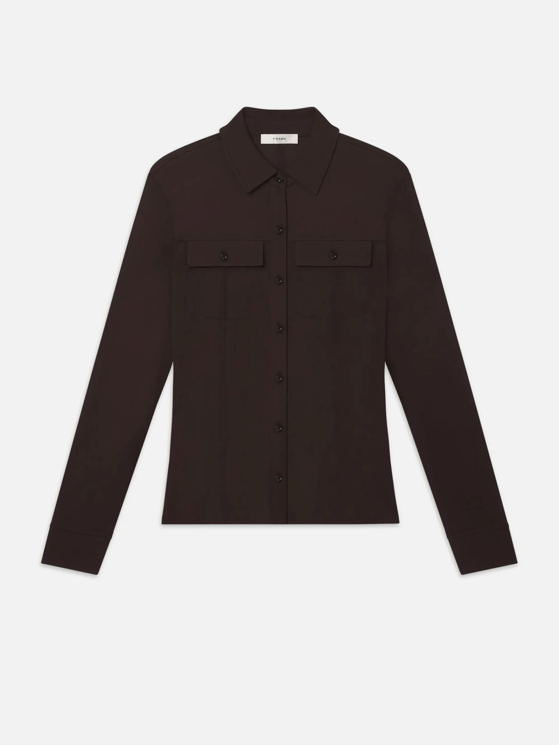 Women FRAME Jersey Button Up Shirt in Chocolate Brown