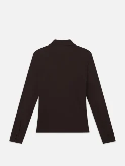 Women FRAME Jersey Button Up Shirt in Chocolate Brown