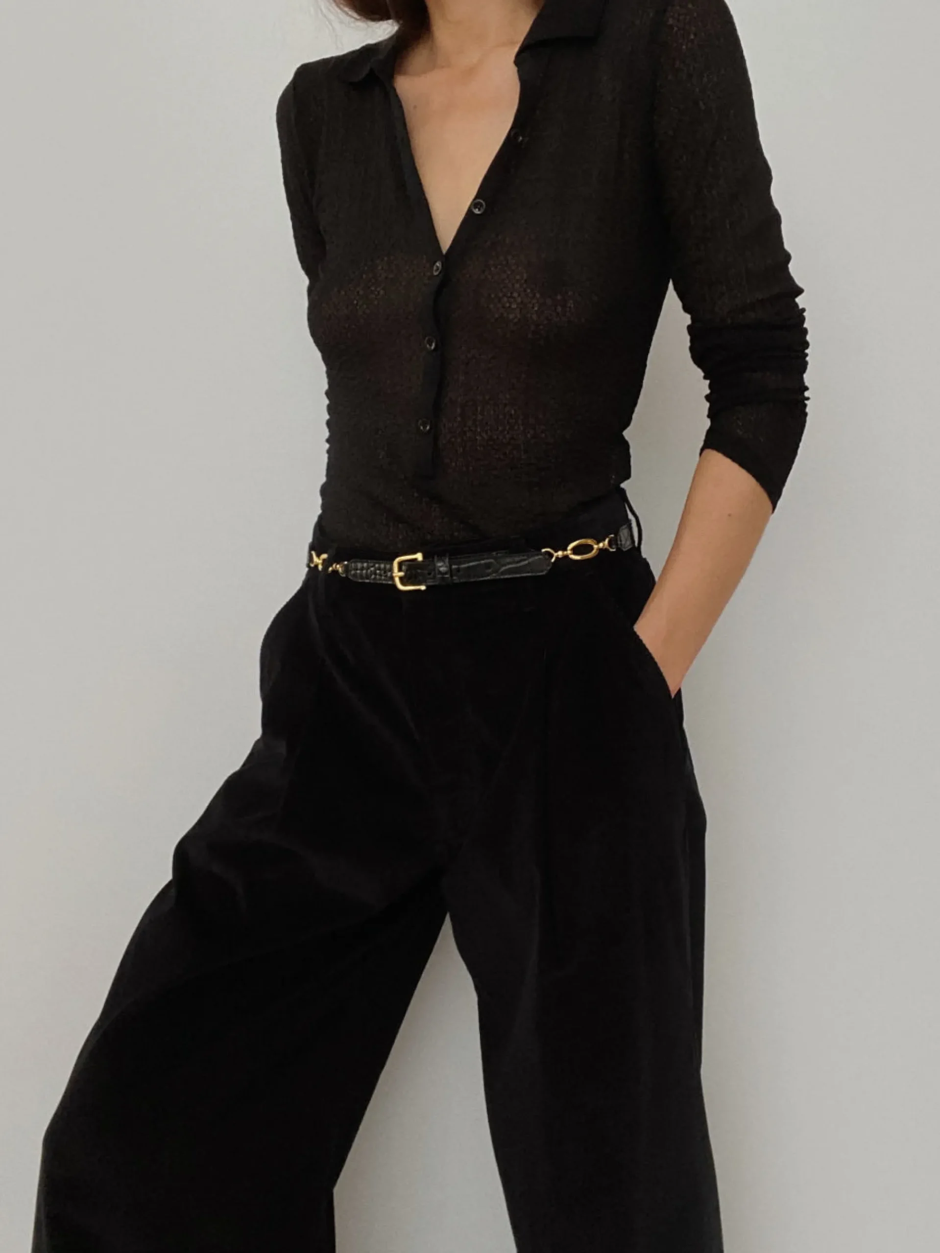 Women FRAME Jewelry Detail Belt in Black Croc