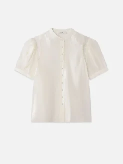 Women FRAME Lace Shoulder Inset Blouse in