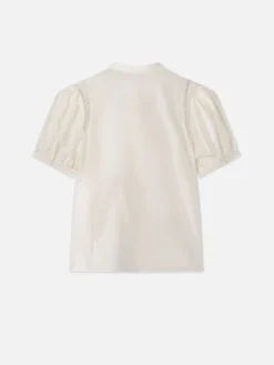 Women FRAME Lace Shoulder Inset Blouse in