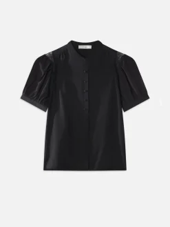 Women FRAME Lace Shoulder Inset Blouse in