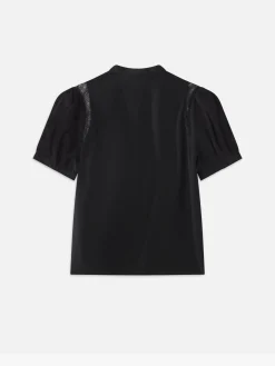 Women FRAME Lace Shoulder Inset Blouse in