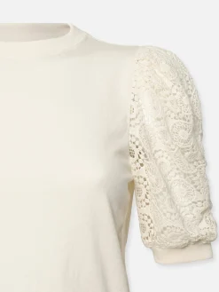 Women FRAME Lace Sleeve Frankie Tee in