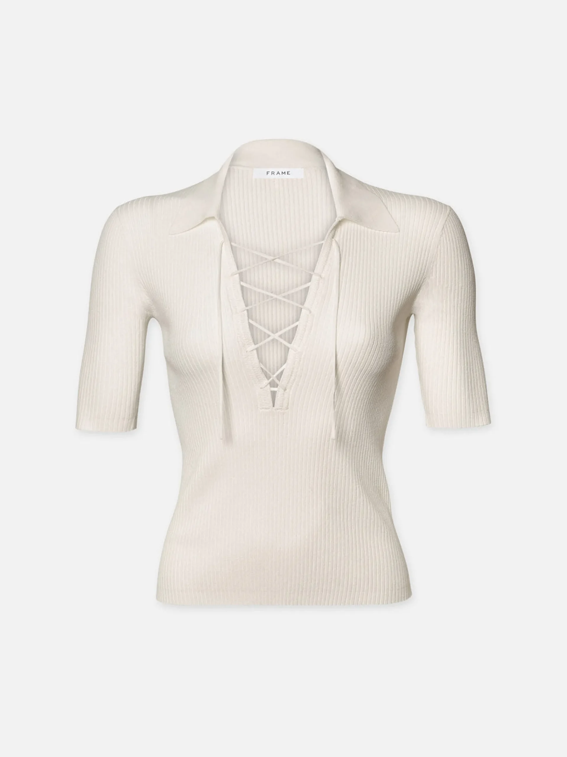 Women FRAME Lace Up Sweater Polo in Off White