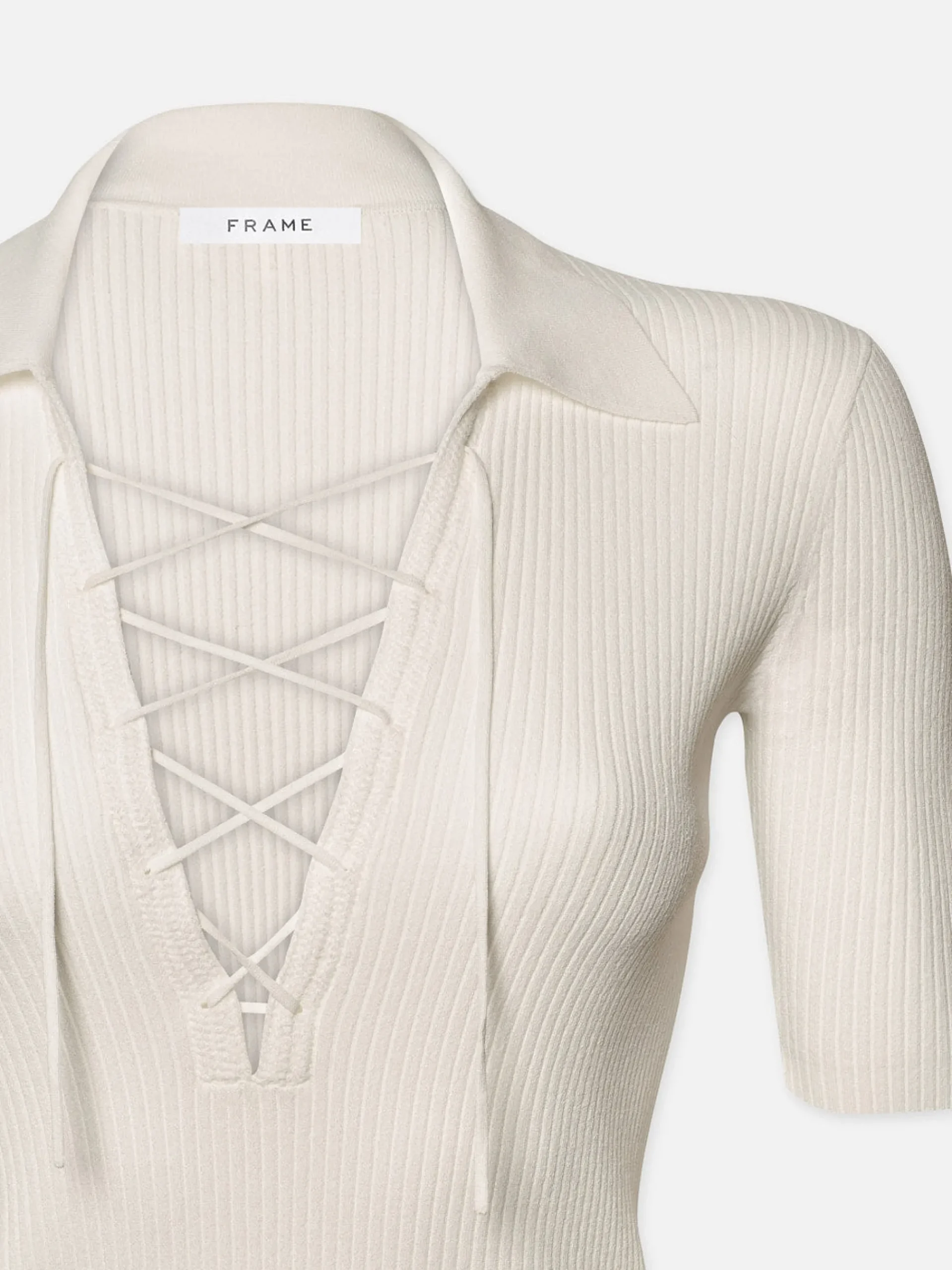 Women FRAME Lace Up Sweater Polo in Off White