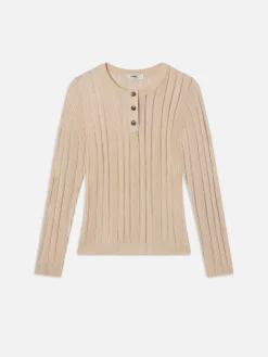 Women FRAME Laddered Rib Henley in