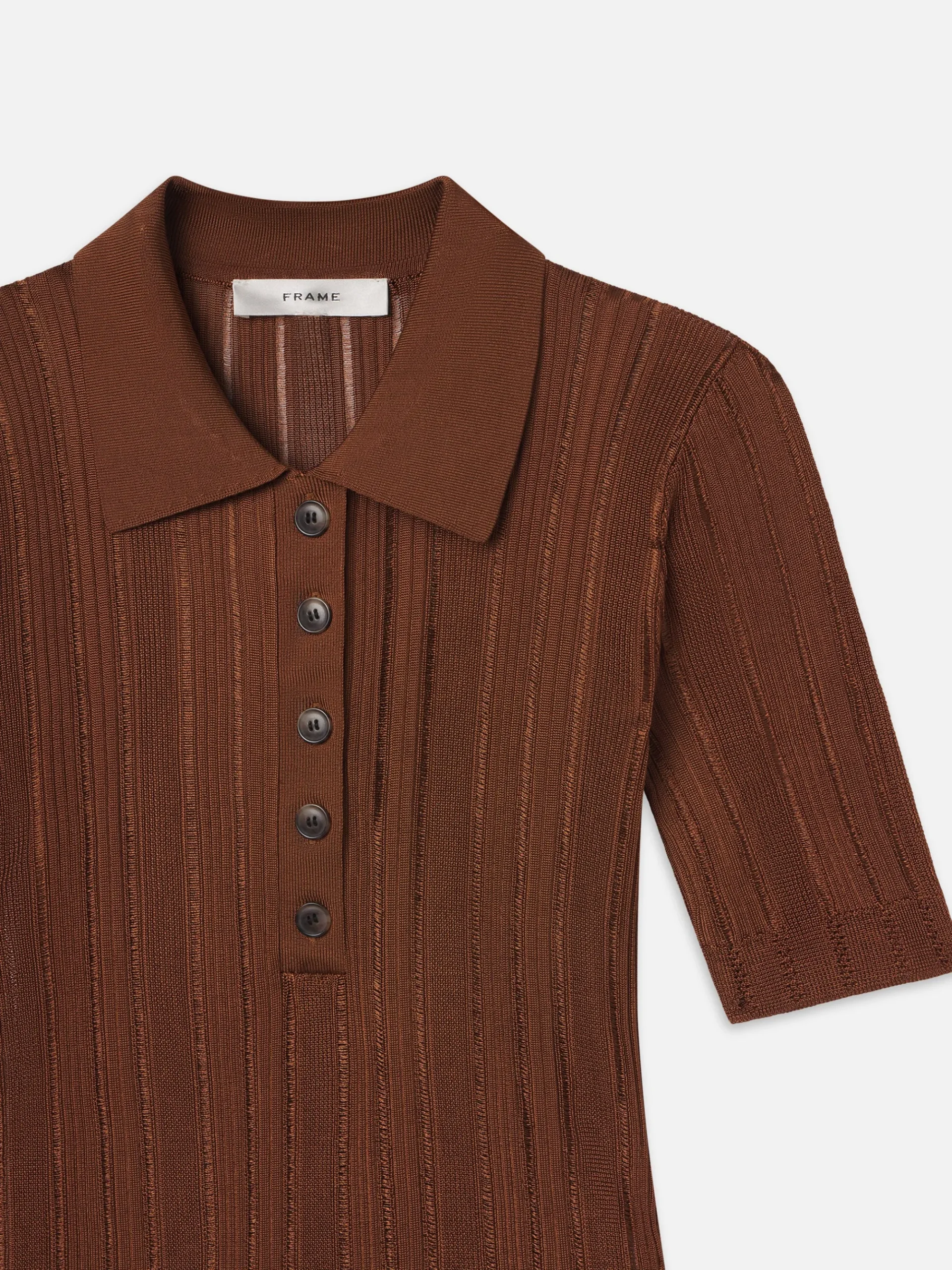 Women FRAME Laddered Rib Polo in Light Camel