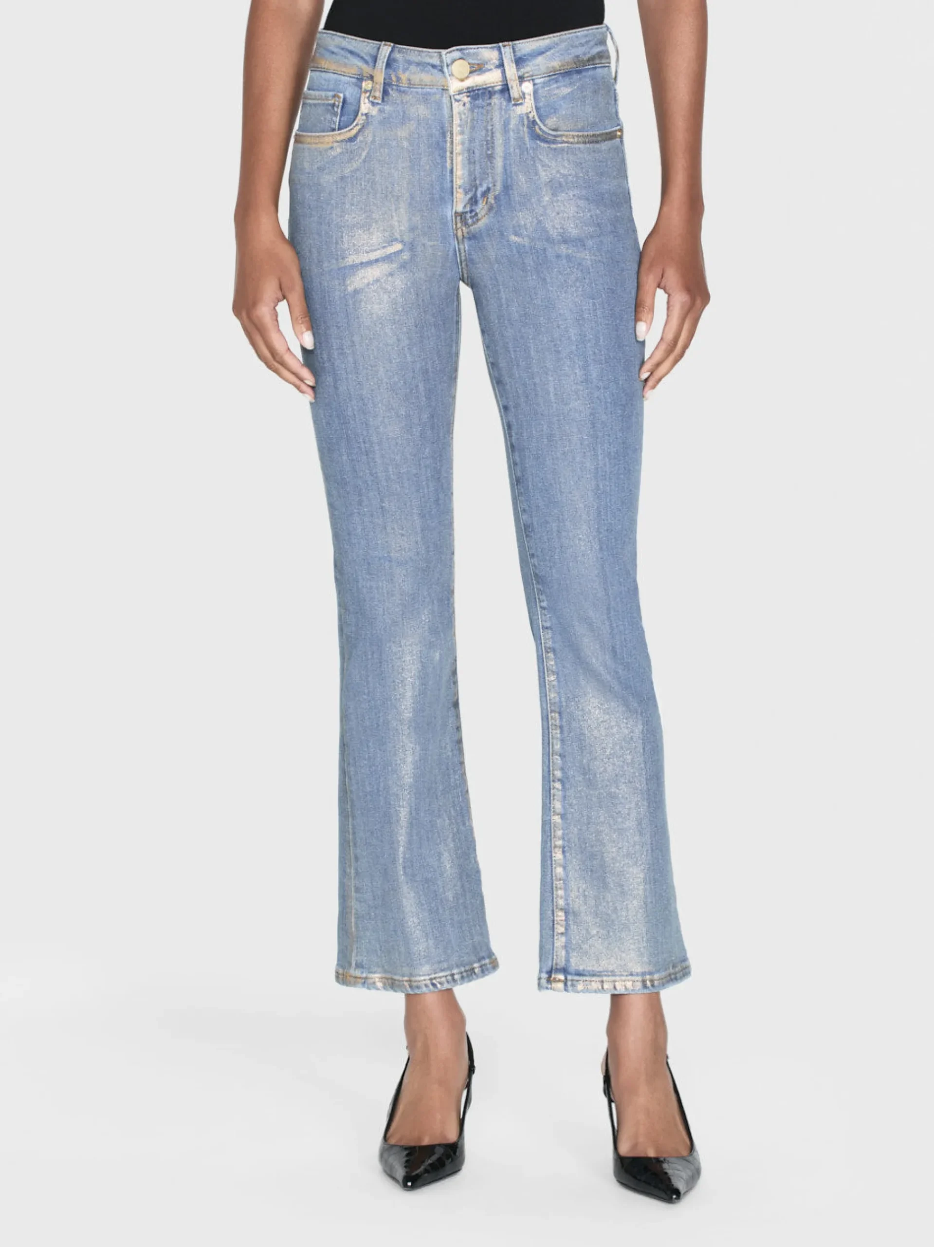 Women FRAME Le Crop Mini Boot in Gold Hologram