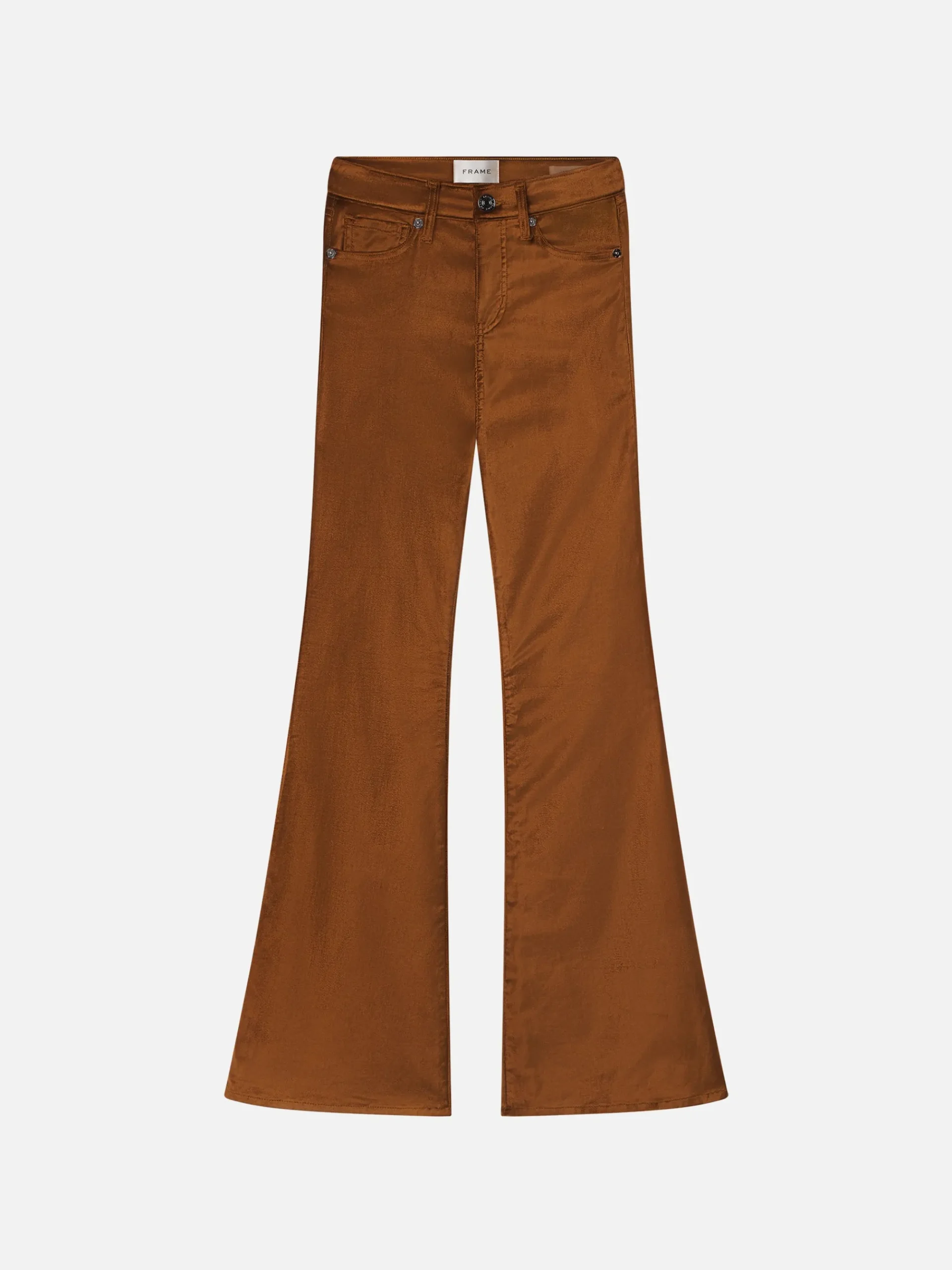 Women FRAME Le High Flare Velvet in Bronze Velvet