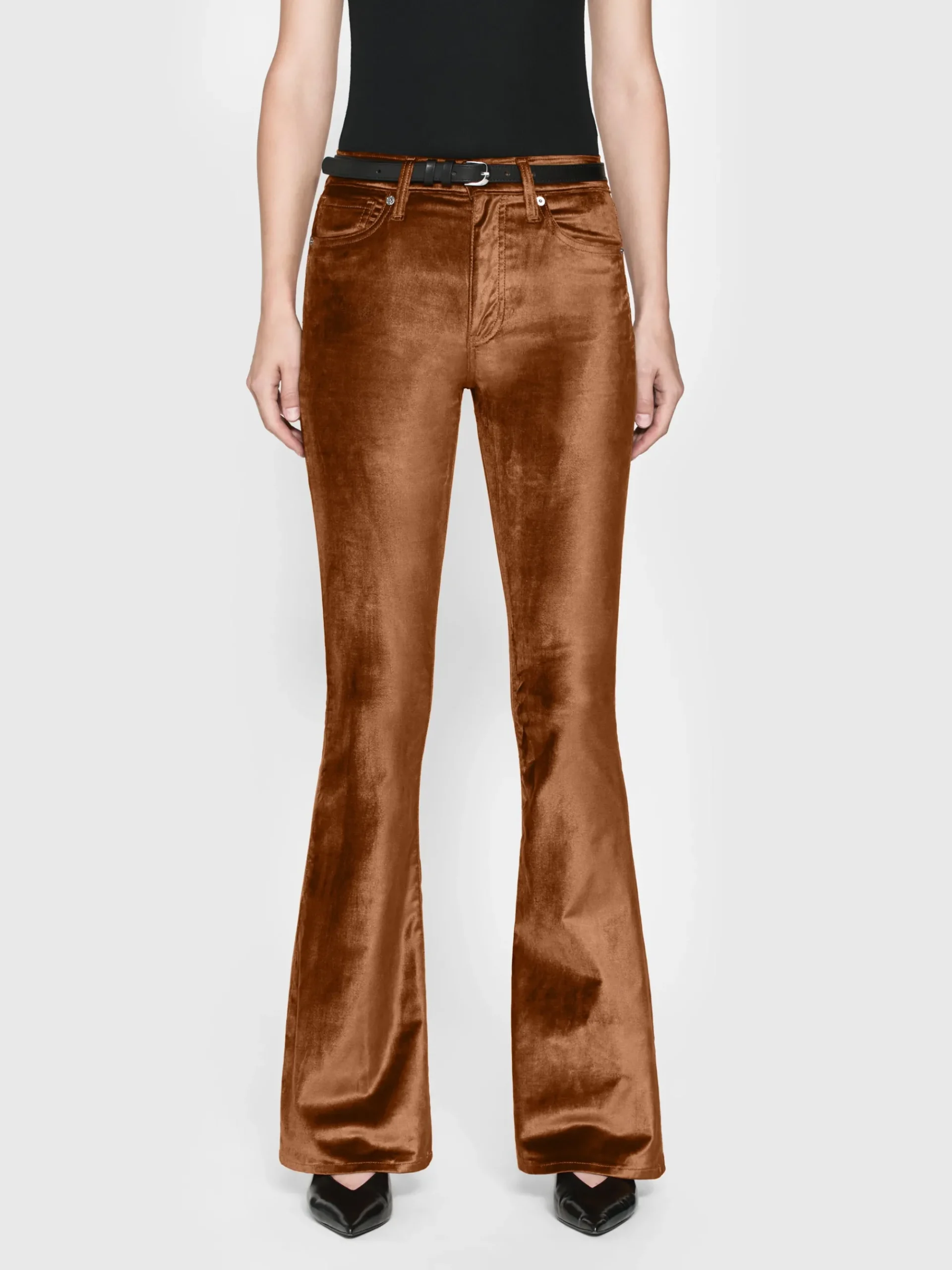 Women FRAME Le High Flare Velvet in Bronze Velvet