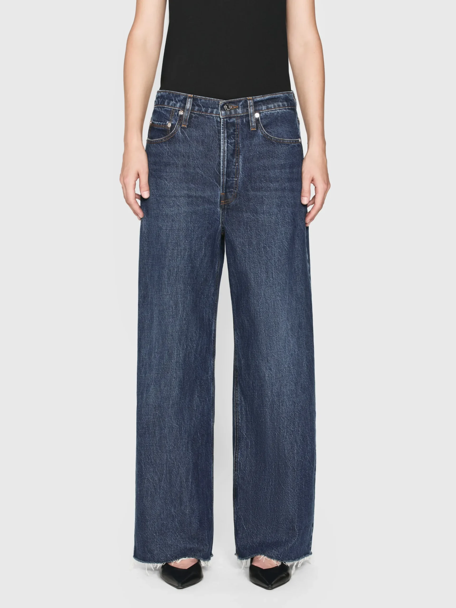 Women FRAME Le Low Baggy Wide Leg in Blindspot Raw Fray