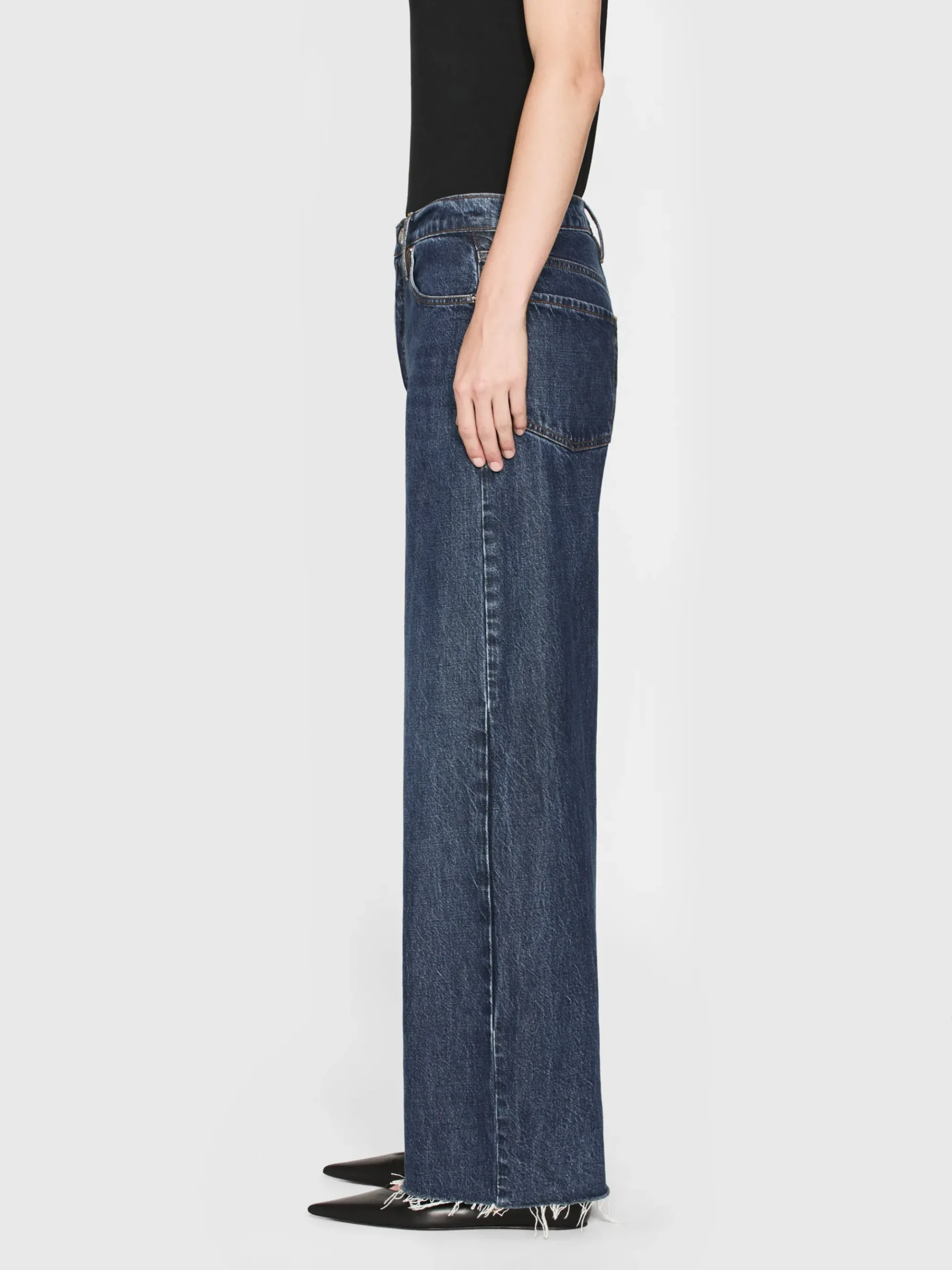 Women FRAME Le Low Baggy Wide Leg in Blindspot Raw Fray