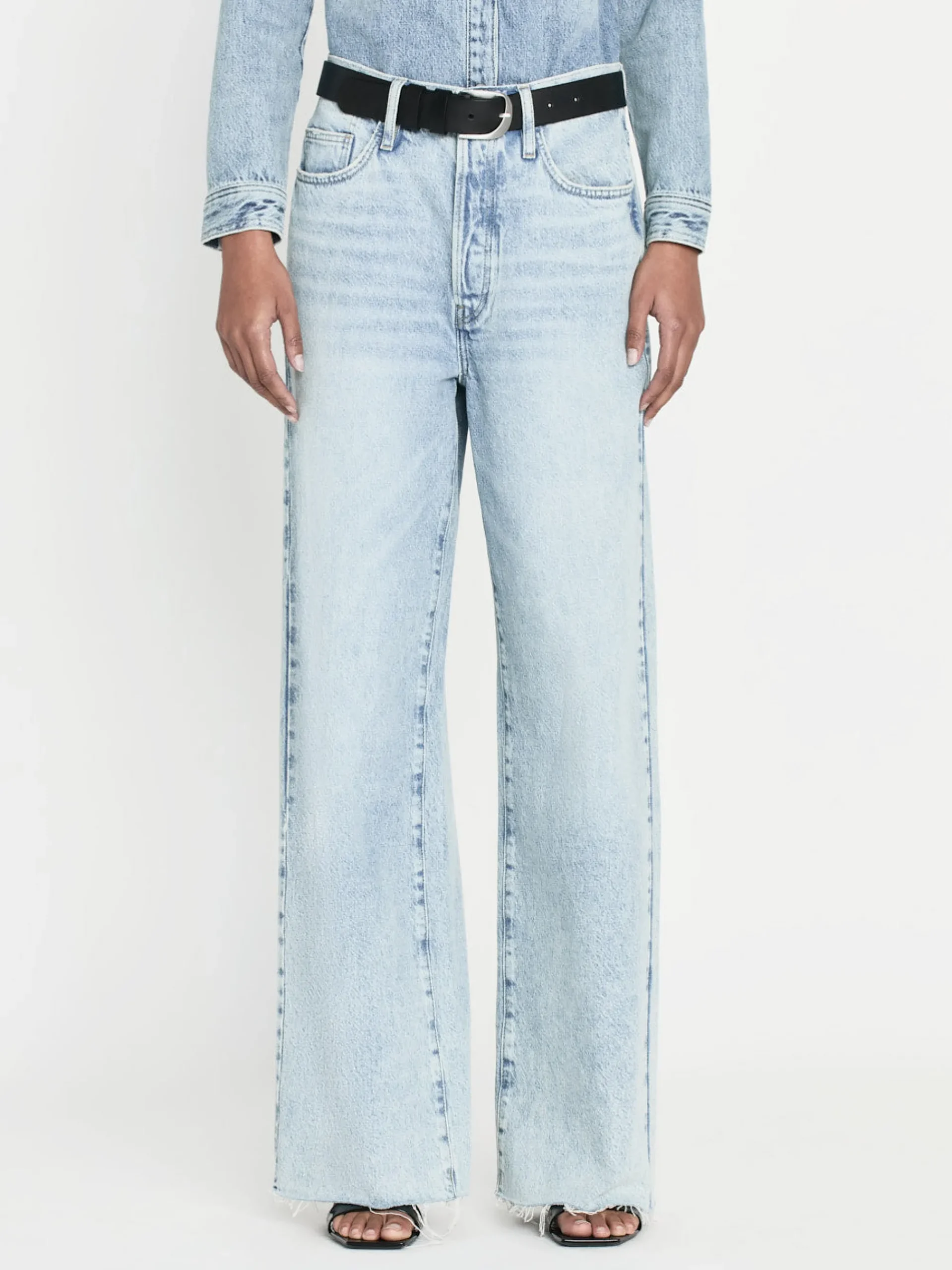 Women FRAME Le Low Baggy Wide Leg in Fizz Indigo