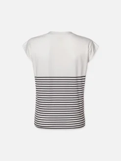 Women FRAME Le Mid Rise V Neck Tee in Navy Multi