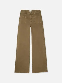 Women FRAME Le Slim Palazzo Bardot Pocket in Khaki Green