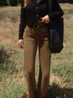 Women FRAME Le Slim Palazzo Bardot Pocket in Khaki Green