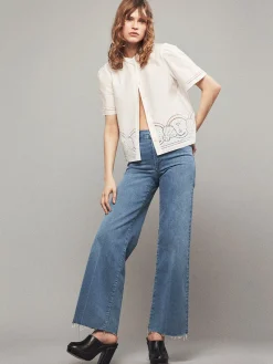 Women FRAME Le Slim Palazzo Raw Fray in