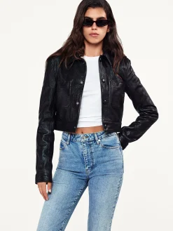 Women FRAME Leather Button Front Jacket in