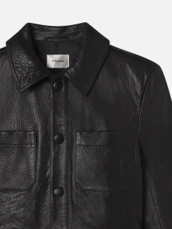 Women FRAME Leather Button Front Jacket in