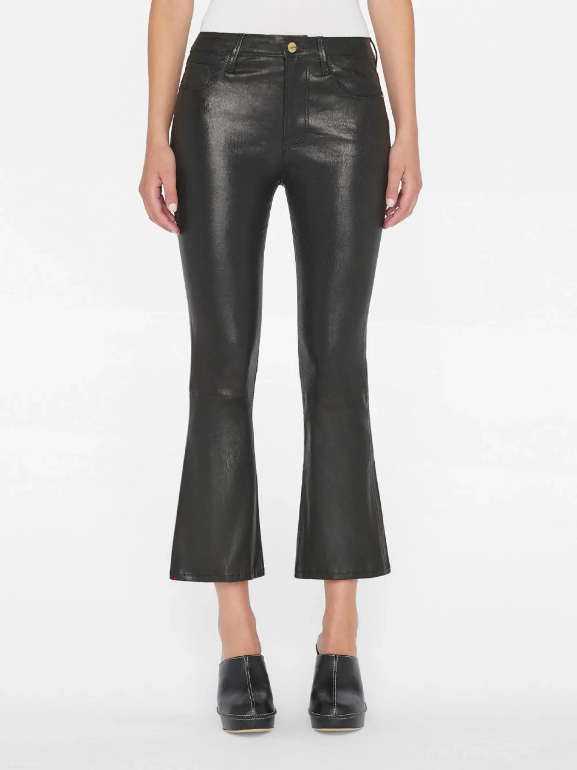 Women FRAME Leather Le Crop Mini Boot in Washed Black