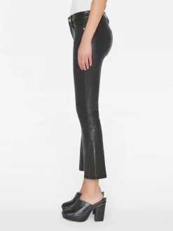 Women FRAME Leather Le Crop Mini Boot in Washed Black