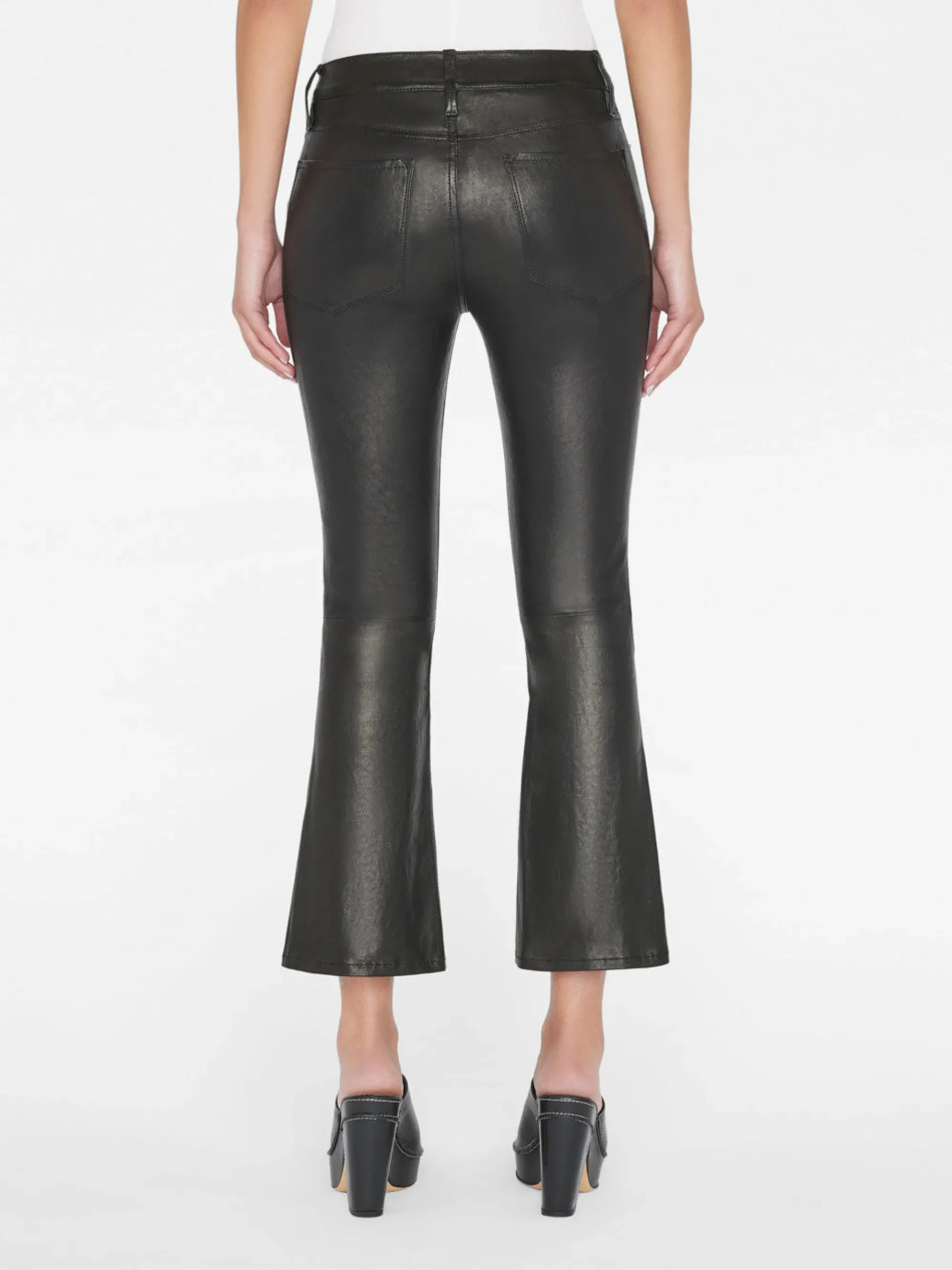 Women FRAME Leather Le Crop Mini Boot in Washed Black