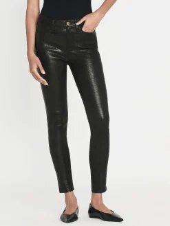 Women FRAME Leather Le High Skinny in Washed Black