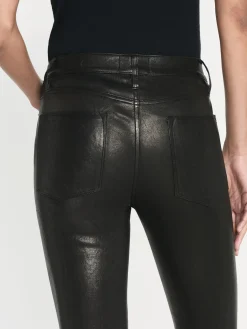 Women FRAME Leather Le High Skinny in Washed Black