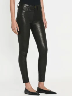 Women FRAME Leather Le High Skinny in Washed Black