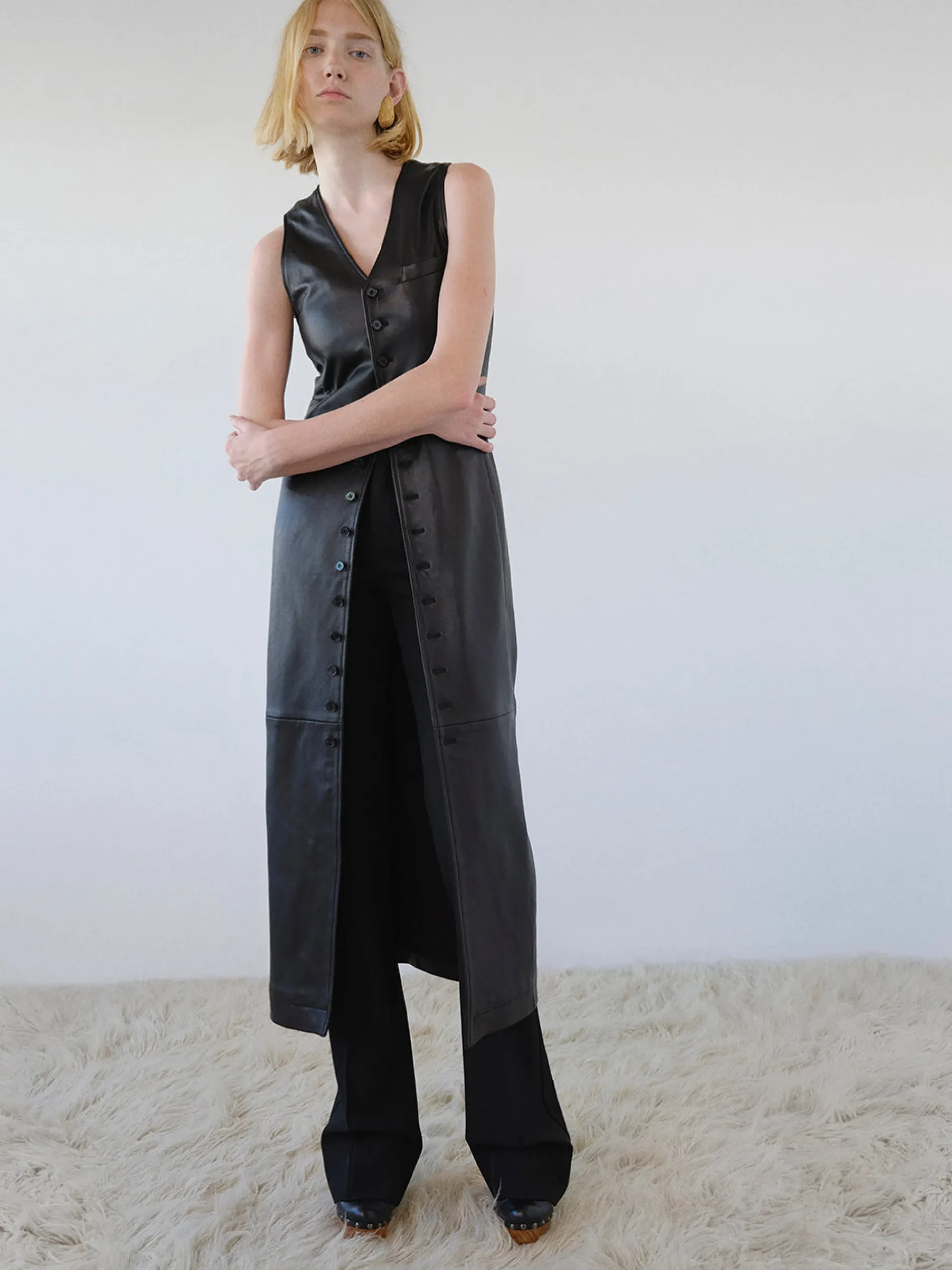 Women FRAME Leather Midi Vest Dress in