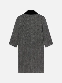 Women FRAME Long Herringbone Coat in Black Multi