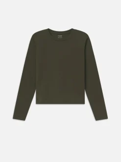Women FRAME Long Sleeve Baby Tee in Rich Military