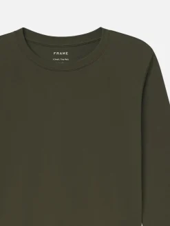 Women FRAME Long Sleeve Baby Tee in Rich Military