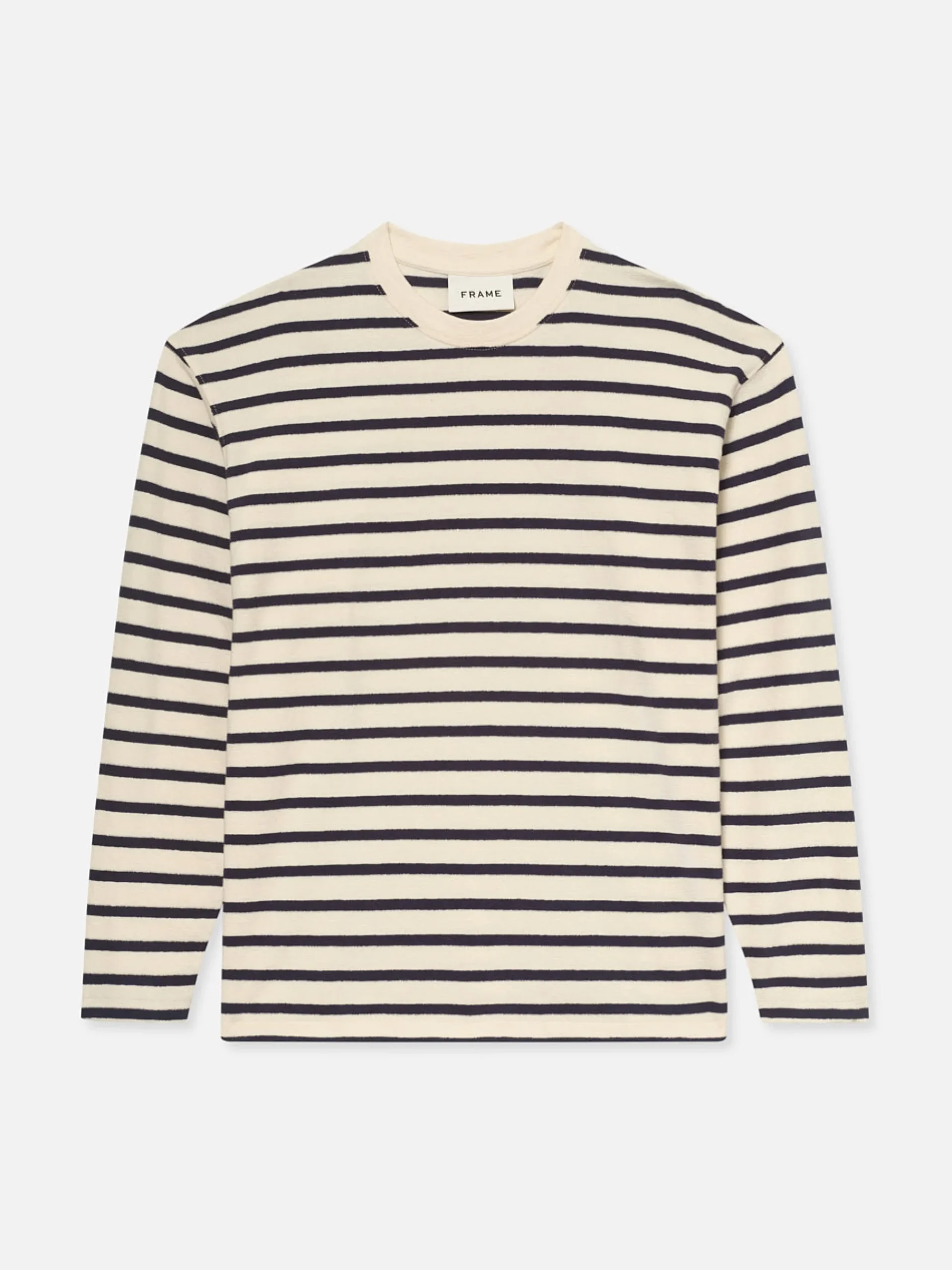 FRAME Long Sleeve Relaxed Striped Tee in Dark Navy Stripe