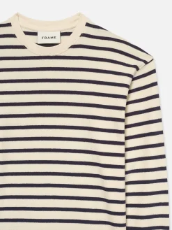 FRAME Long Sleeve Relaxed Striped Tee in Dark Navy Stripe