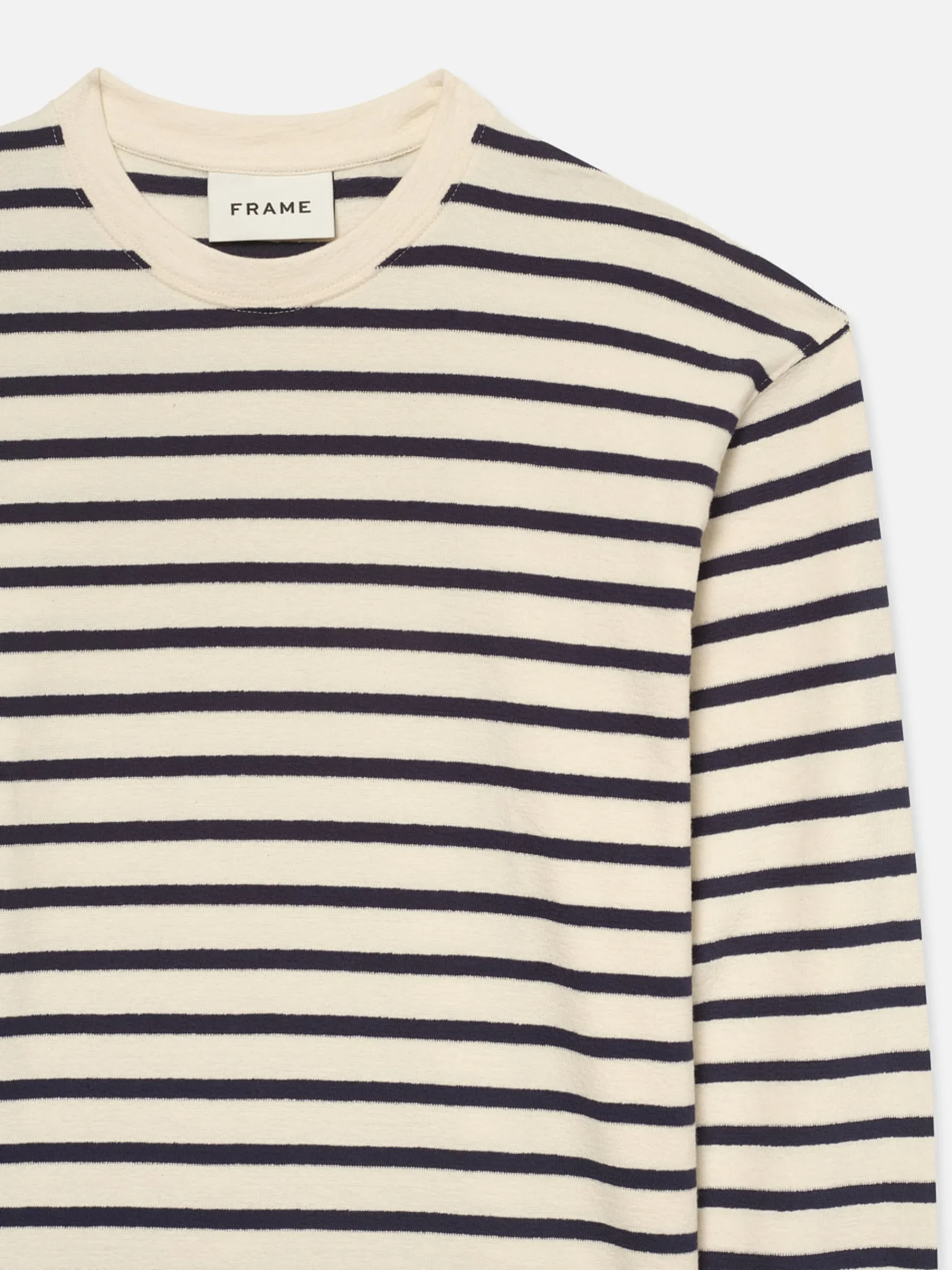 FRAME Long Sleeve Relaxed Striped Tee in Dark Navy Stripe