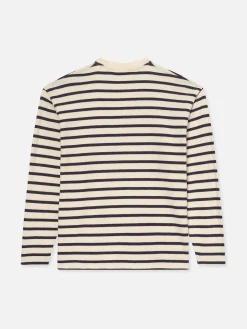 FRAME Long Sleeve Relaxed Striped Tee in Dark Navy Stripe