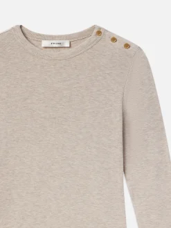 Women FRAME Long Sleeve Rib Button Crew in Oatmeal Heather