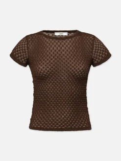 Women FRAME Mesh Lace Baby Tee in Chocolate Brown