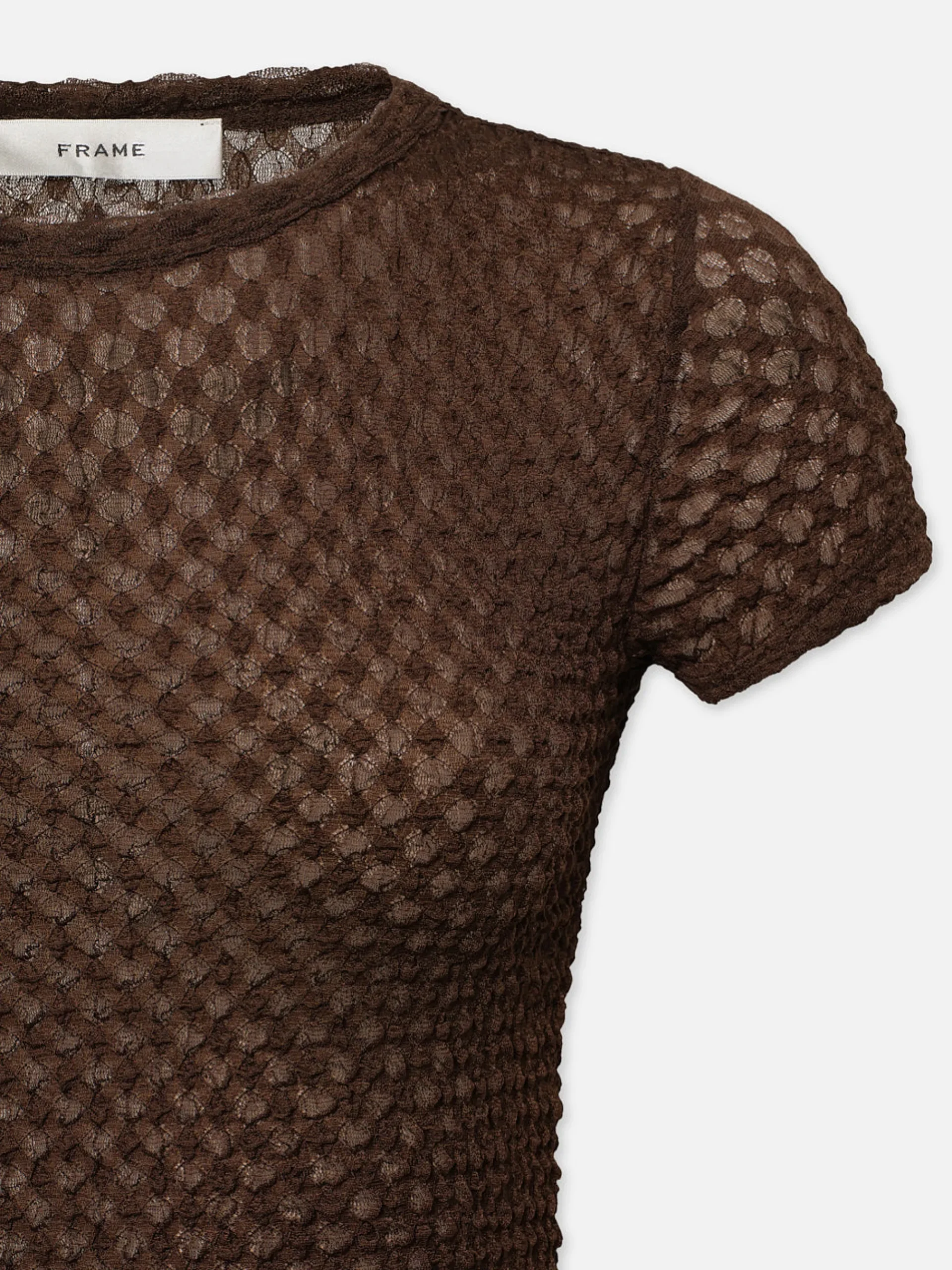 Women FRAME Mesh Lace Baby Tee in Chocolate Brown