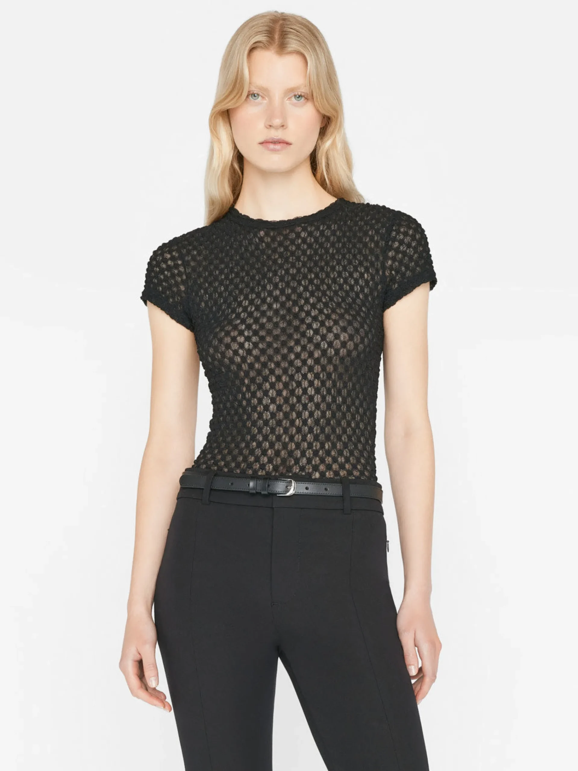 Women FRAME Mesh Lace Baby Tee in