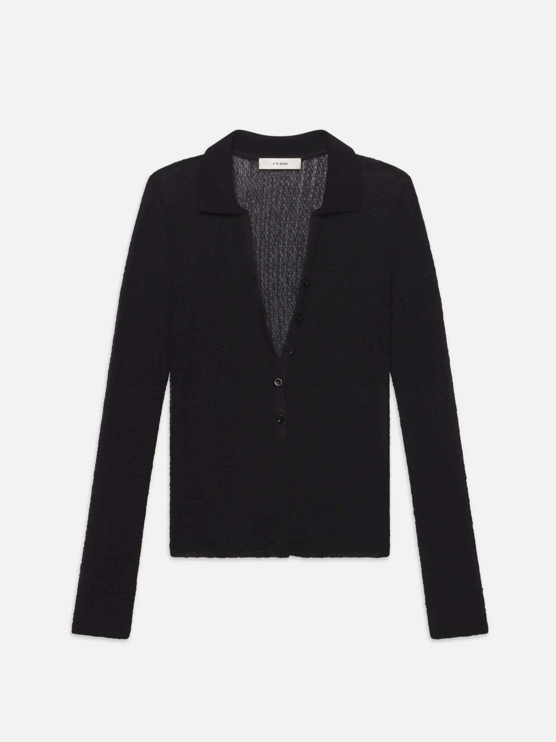 Women FRAME Mesh Lace Long Sleeve Polo in