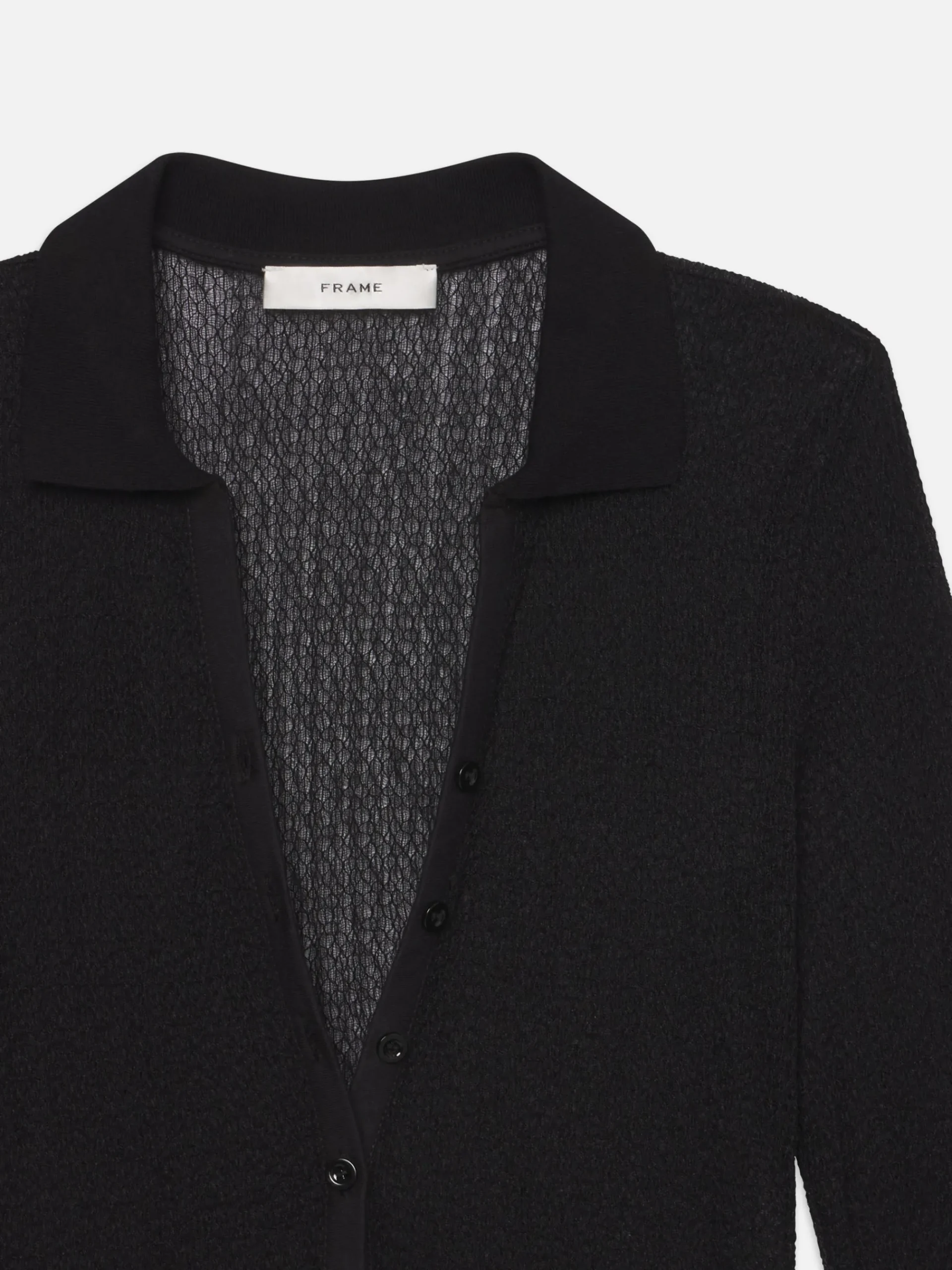 Women FRAME Mesh Lace Long Sleeve Polo in