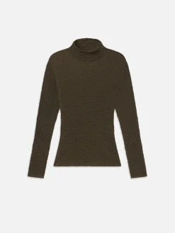 Women FRAME Mesh Lace Turtleneck in Rich Military