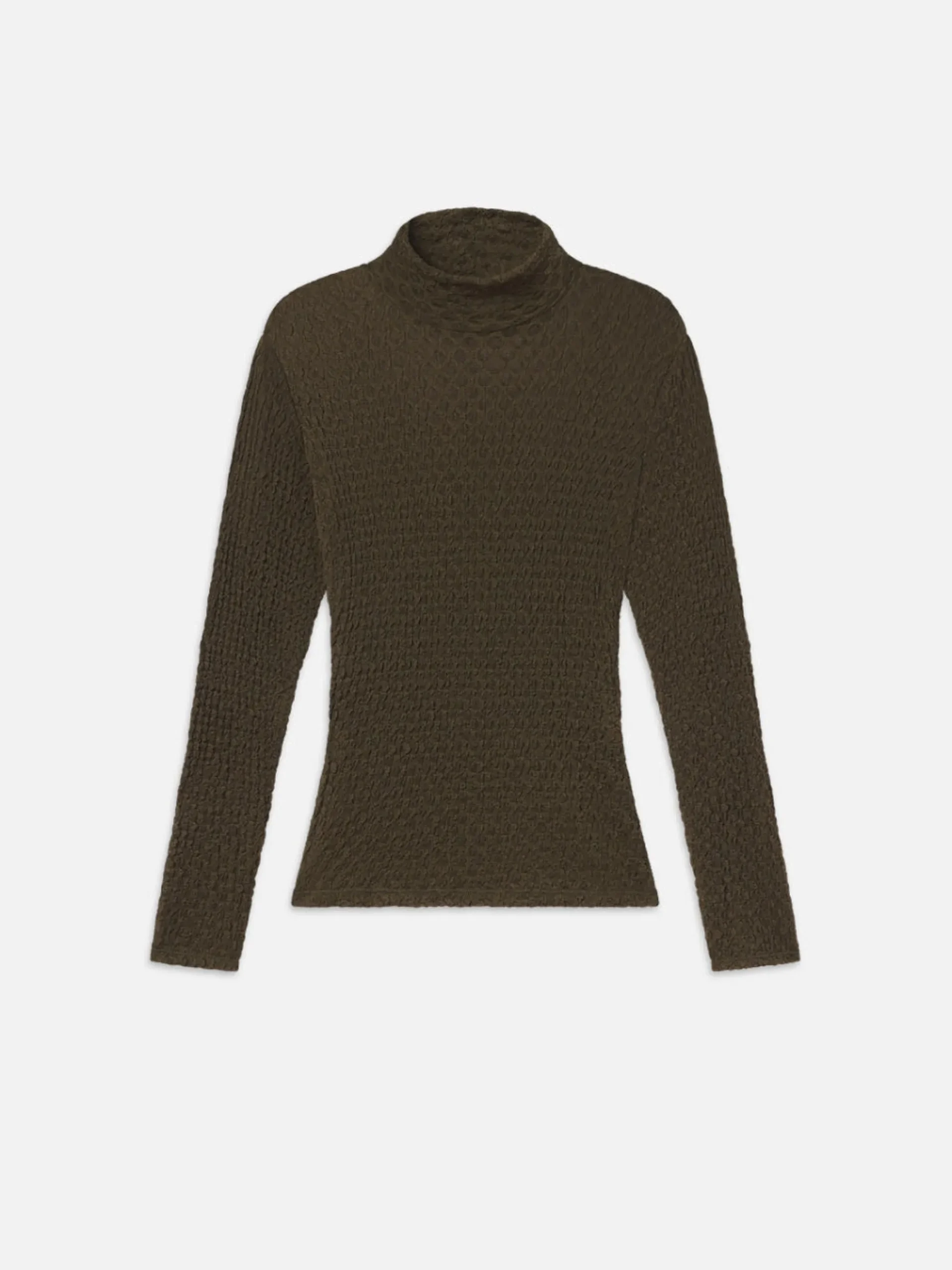 Women FRAME Mesh Lace Turtleneck in Rich Military