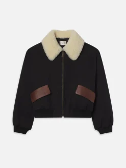 Women FRAME Mixed Leather Bomber in