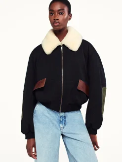 Women FRAME Mixed Leather Bomber in