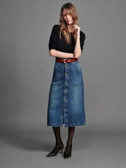 Women FRAME Modern Pocket Midi Skirt in
