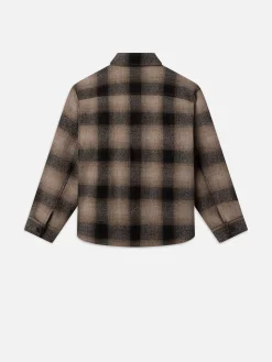 FRAME Padded Plaid Shirt Jacket in Brown Plaid
